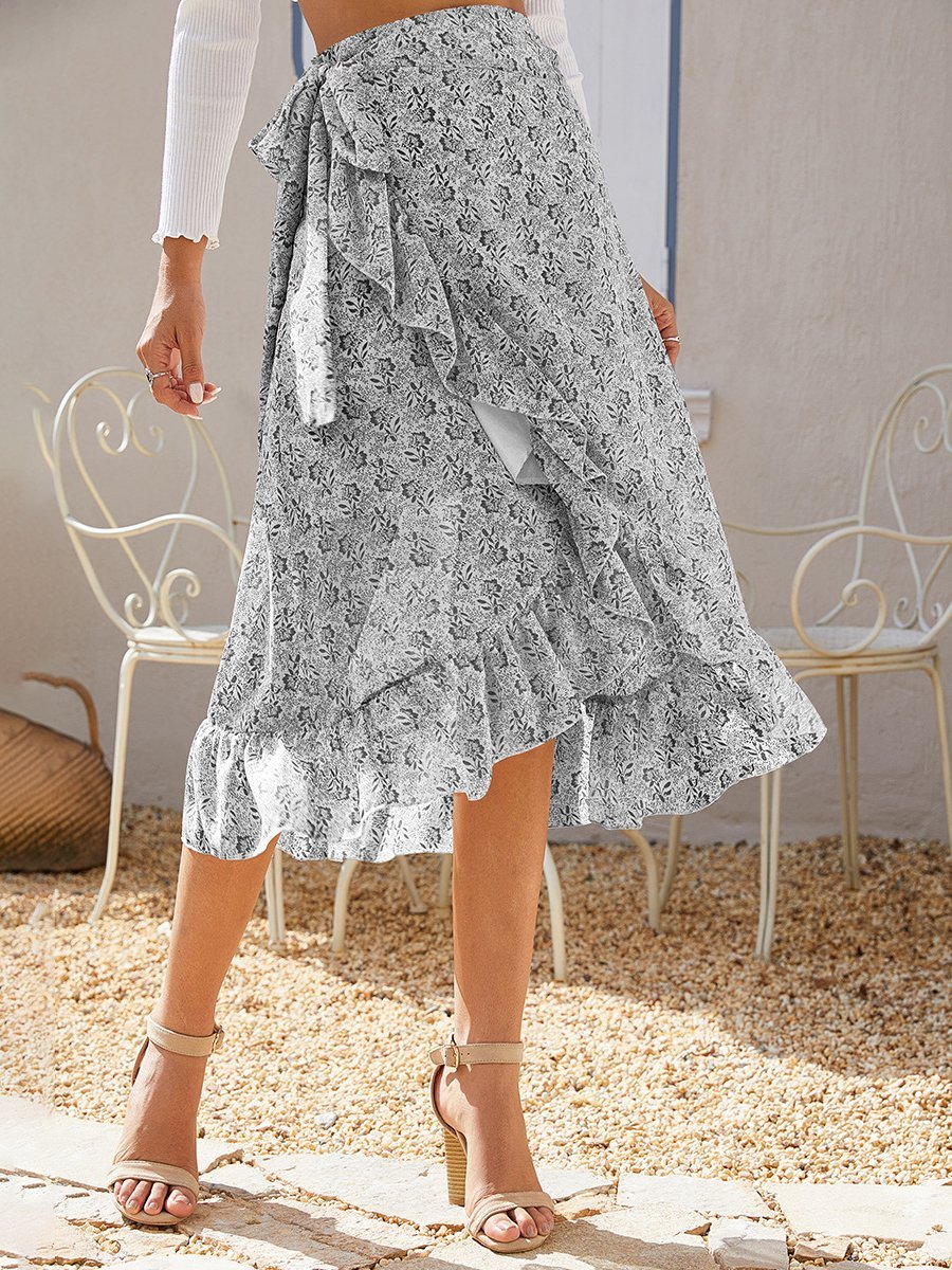 Bandage Split Irregular Floral Chiffon Skirt - Skirts - INS | Online Fashion Free Shipping Clothing, Dresses, Tops, Shoes - 09/07/2021 - 20-30 - Bottoms