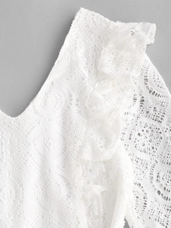 Belted Ruffles Long Sleeve Lace Dress - Dresses - INS | Online Fashion Free Shipping Clothing, Dresses, Tops, Shoes - 02/09/2021 - Casual Dresses - Color_White