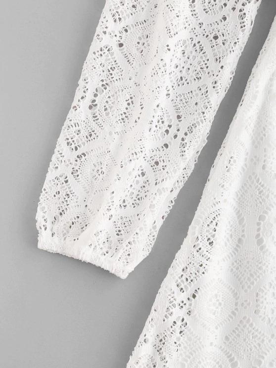 Belted Ruffles Long Sleeve Lace Dress - Dresses - INS | Online Fashion Free Shipping Clothing, Dresses, Tops, Shoes - 02/09/2021 - Casual Dresses - Color_White
