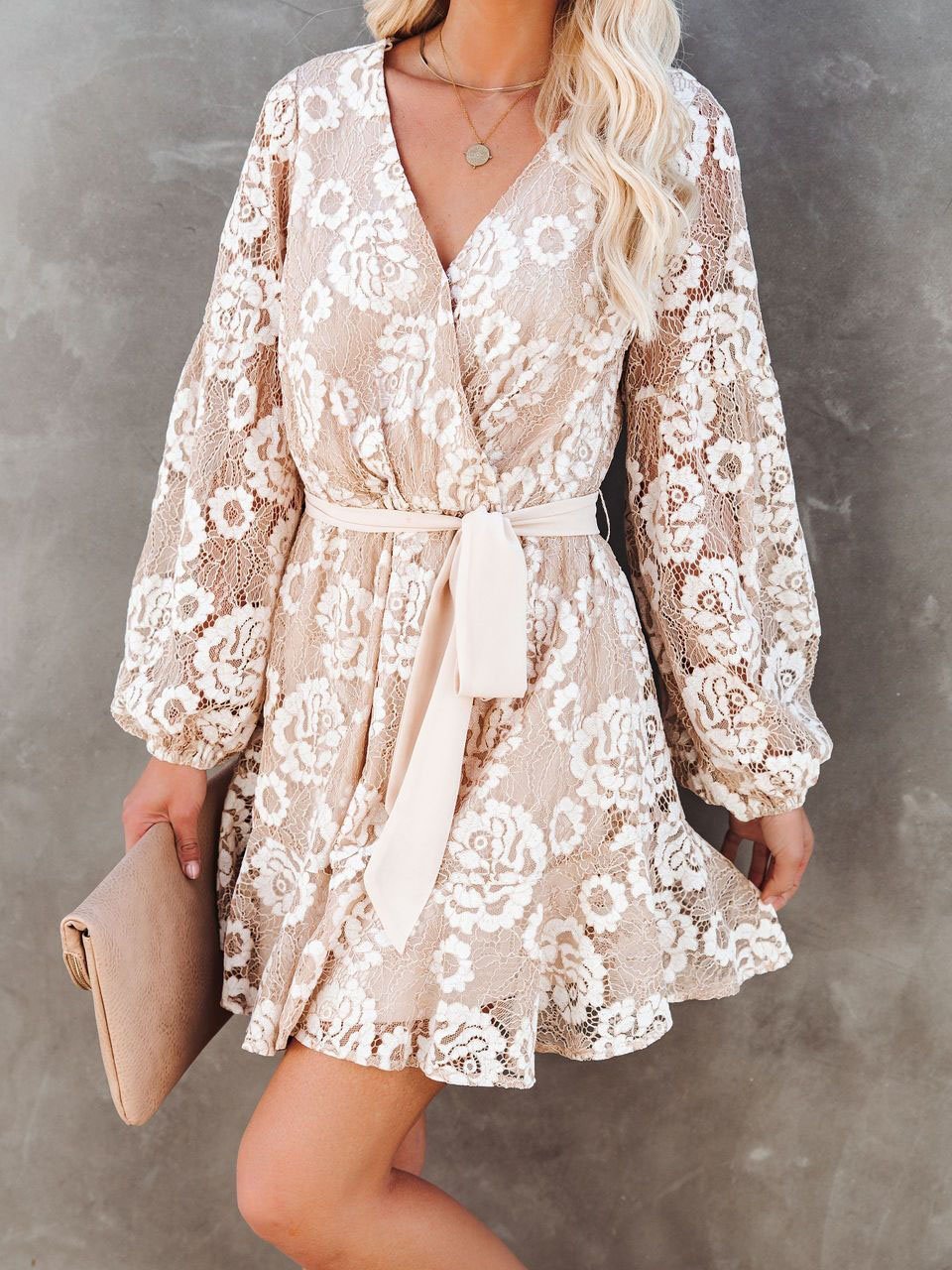 Bohemian Long Sleeve Print Dress - Mini Dresses - INS | Online Fashion Free Shipping Clothing, Dresses, Tops, Shoes - 05/06/2021 - Category_Mini Dresses - Color_Apricot