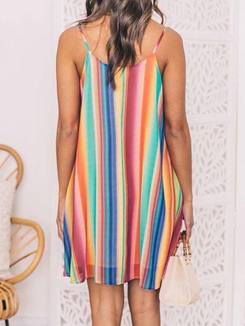 Bohemian Multicolor Striped Chiffon Sleeveless Sling Beach Short Dress - Mini Dresses - INS | Online Fashion Free Shipping Clothing, Dresses, Tops, Shoes - 20-30 - 21/07/2021 - color-multi