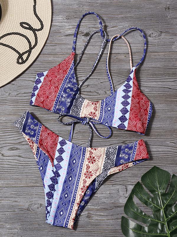 Bohemian V-Neck Bikini Suit - Bikinis - INS | Online Fashion Free Shipping Clothing, Dresses, Tops, Shoes - 18/03/2021 - Beach - Bikini Suit