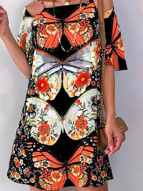 Butterfly Print Cutout Short Sleeve Dress - Mini Dresses - INS | Online Fashion Free Shipping Clothing, Dresses, Tops, Shoes - 10/06/2021 - Category_Mini Dresses - Color_Black