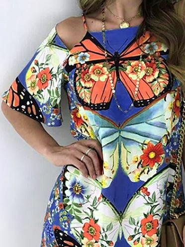 Butterfly Print Cutout Short Sleeve Dress - Mini Dresses - INS | Online Fashion Free Shipping Clothing, Dresses, Tops, Shoes - 10/06/2021 - Category_Mini Dresses - Color_Black