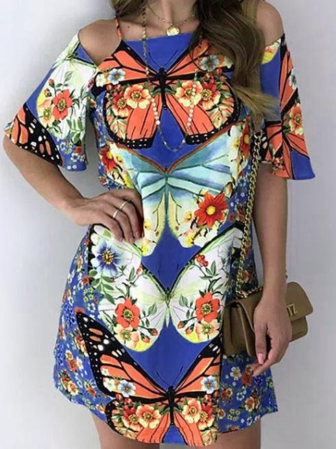 Butterfly Print Cutout Short Sleeve Dress - Mini Dresses - INS | Online Fashion Free Shipping Clothing, Dresses, Tops, Shoes - 10/06/2021 - Category_Mini Dresses - Color_Black