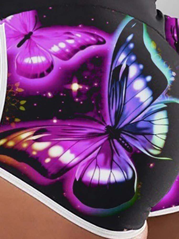 Butterfly Print High Waist Active Shorts - Yoga Shorts - INS | Online Fashion Free Shipping Clothing, Dresses, Tops, Shoes - 30/04/2021 - Color_Black - Pants Length_Short