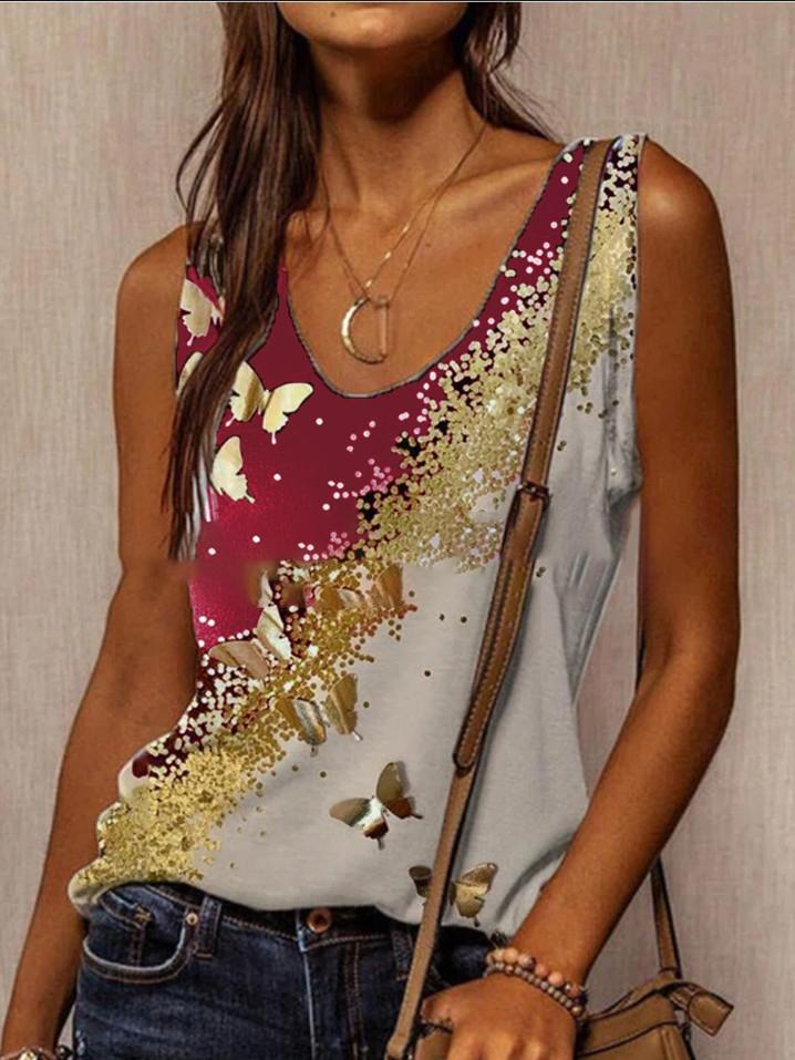 Butterfly Print Sleeveless Casual Tank Tops - Tank Tops - INS | Online Fashion Free Shipping Clothing, Dresses, Tops, Shoes - 03/07/2021 - 10-20 - Category_Tank Tops