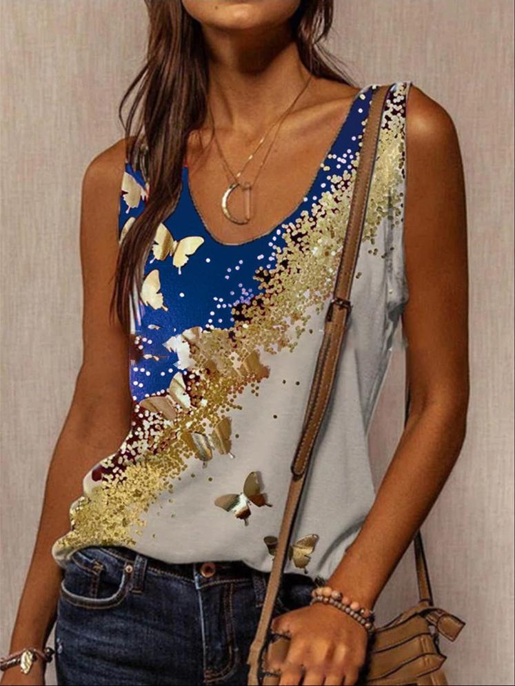 Butterfly Print Sleeveless Casual Tank Tops - Tank Tops - INS | Online Fashion Free Shipping Clothing, Dresses, Tops, Shoes - 03/07/2021 - 10-20 - Category_Tank Tops