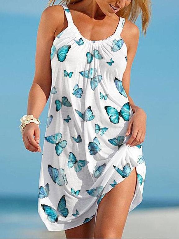 Butterfly Print Slim Beach Suspender Dress - Midi Dress - INS | Online Fashion Free Shipping Clothing, Dresses, Tops, Shoes - 15/03/2021 - 2XL - Beach