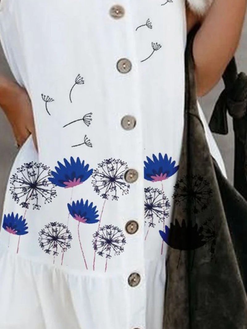Butterfly Print V Neck Buttoned Dress - Mini Dresses - INS | Online Fashion Free Shipping Clothing, Dresses, Tops, Shoes - 15/07/2021 - 20-30 - color-white