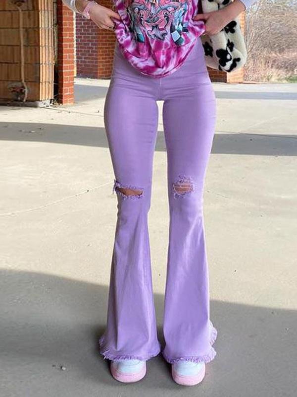 Buttocks Ripped Flared Trousers Colored Stretch Denim Jeans - Jeans - INS | Online Fashion Free Shipping Clothing, Dresses, Tops, Shoes - 26/07/2021 - 30-40 - Bottoms