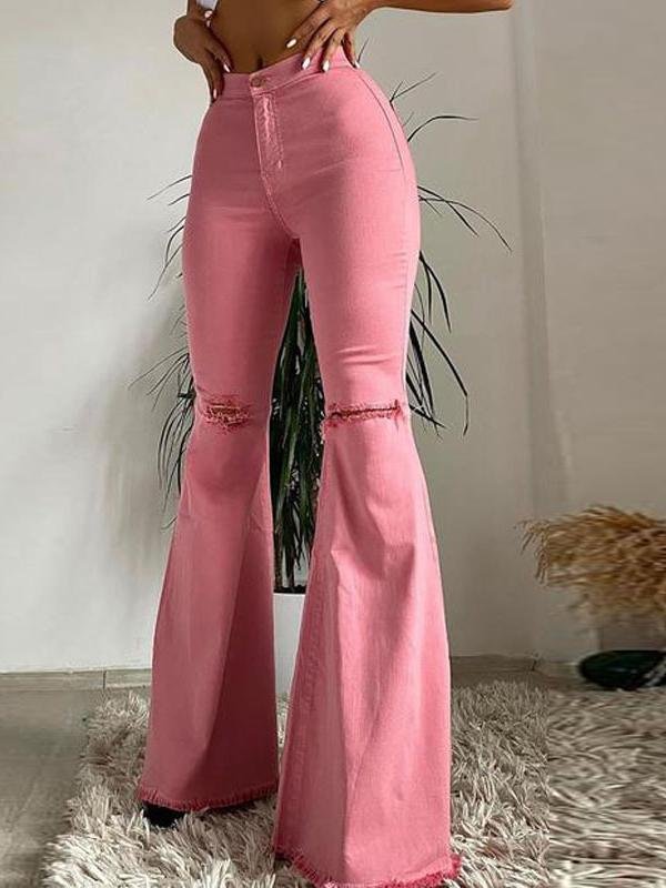 Buttocks Ripped Flared Trousers Colored Stretch Denim Jeans - Jeans - INS | Online Fashion Free Shipping Clothing, Dresses, Tops, Shoes - 26/07/2021 - 30-40 - Bottoms