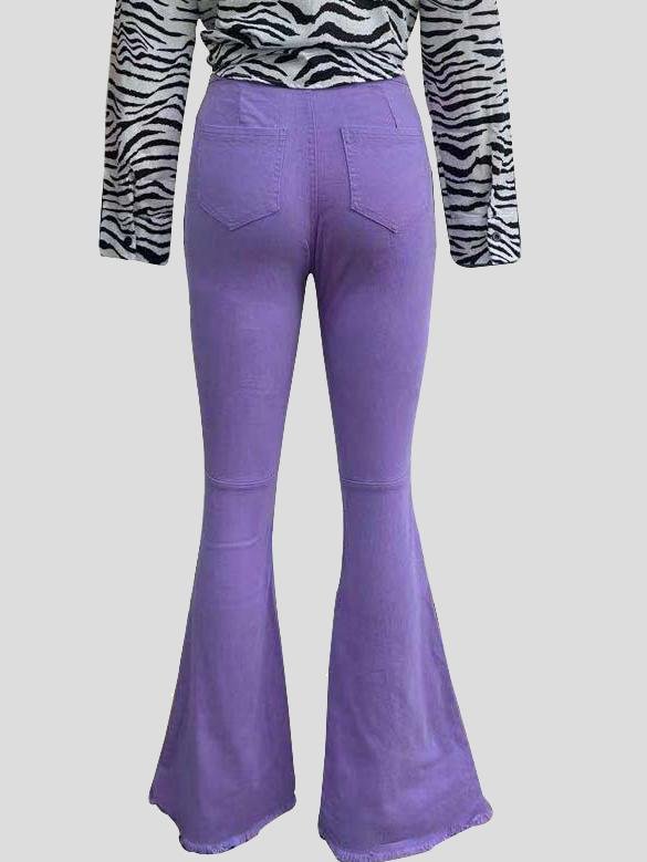 Buttocks Ripped Flared Trousers Colored Stretch Denim Jeans - Jeans - INS | Online Fashion Free Shipping Clothing, Dresses, Tops, Shoes - 26/07/2021 - 30-40 - Bottoms