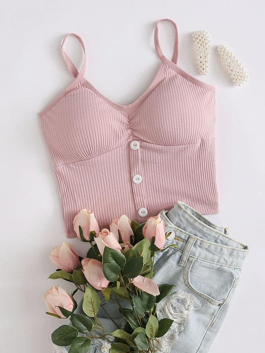 Button Front Rib Bralette - INS | Online Fashion Free Shipping Clothing, Dresses, Tops, Shoes