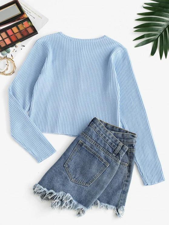 Button Up Crew Neck Embroidered Cardigan - INS | Online Fashion Free Shipping Clothing, Dresses, Tops, Shoes