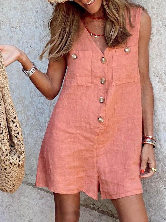 Buttoned Cardigan V-neck Jumpsuit - Jumpsuits - INS | Online Fashion Free Shipping Clothing, Dresses, Tops, Shoes - 11/06/2021 - Bottoms - Color_Blue