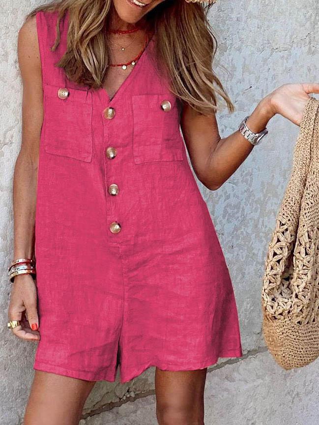 Buttoned Cardigan V-neck Jumpsuit - Jumpsuits - INS | Online Fashion Free Shipping Clothing, Dresses, Tops, Shoes - 11/06/2021 - Bottoms - Color_Blue