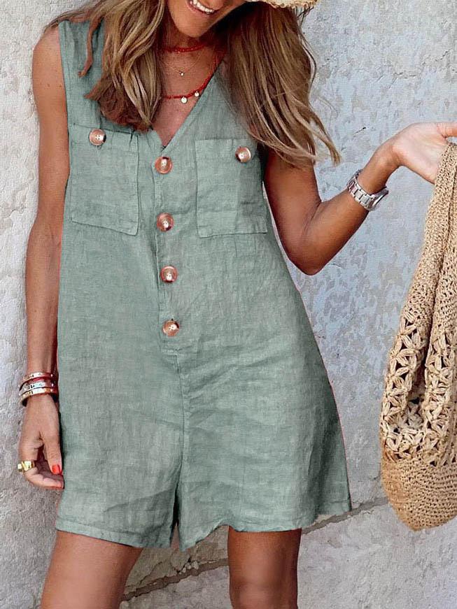 Buttoned Cardigan V-neck Jumpsuit - Jumpsuits - INS | Online Fashion Free Shipping Clothing, Dresses, Tops, Shoes - 11/06/2021 - Bottoms - Color_Blue