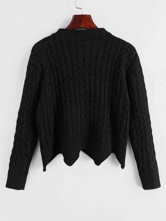 Cable Knit Button Up Angled Hem Cardigan - INS | Online Fashion Free Shipping Clothing, Dresses, Tops, Shoes