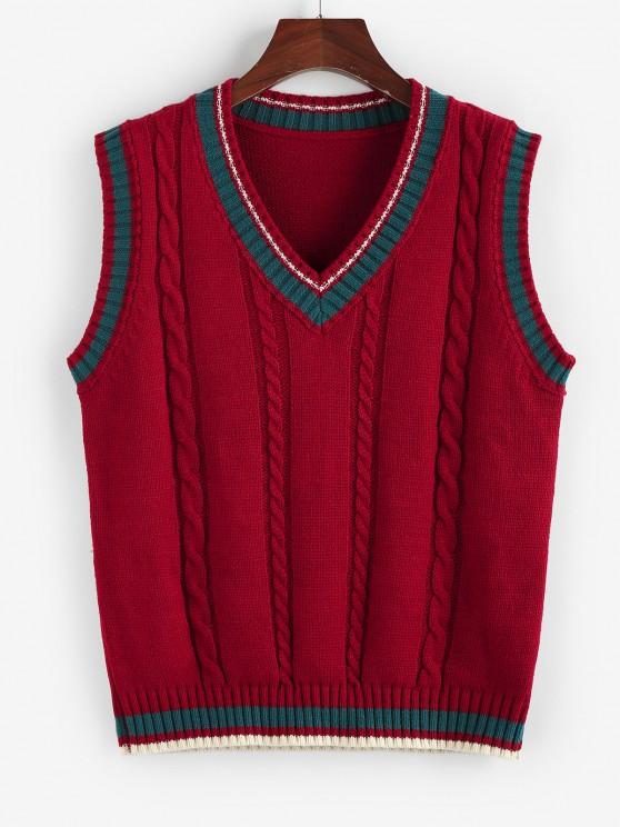 Cable Knit Colorblock V Neck Sweater Vest - INS | Online Fashion Free Shipping Clothing, Dresses, Tops, Shoes