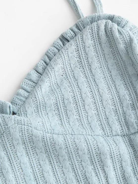 Cable Knit Cutout Frilled Sheath Bustier Dress - INS | Online Fashion Free Shipping Clothing, Dresses, Tops, Shoes