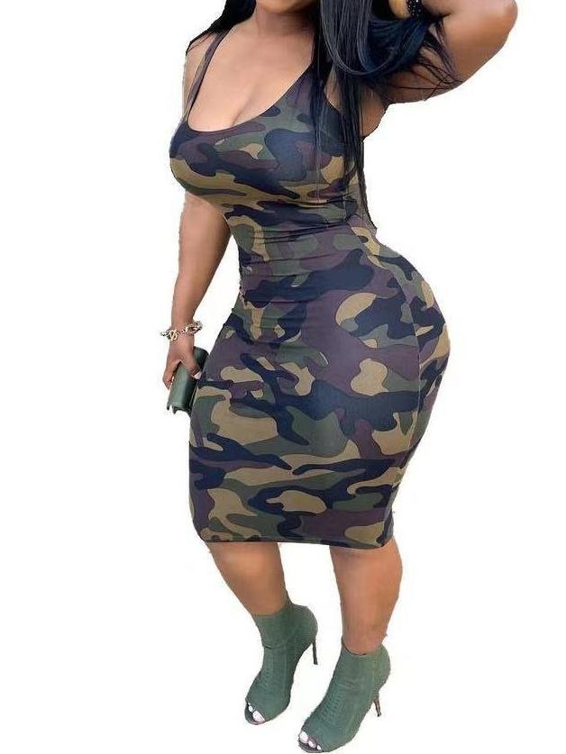 Camo Print Tank Wrap Suspender Midi Dress - Midi Dresses - INS | Online Fashion Free Shipping Clothing, Dresses, Tops, Shoes - 23/04/2021 - Color_Army Green - Color_Green