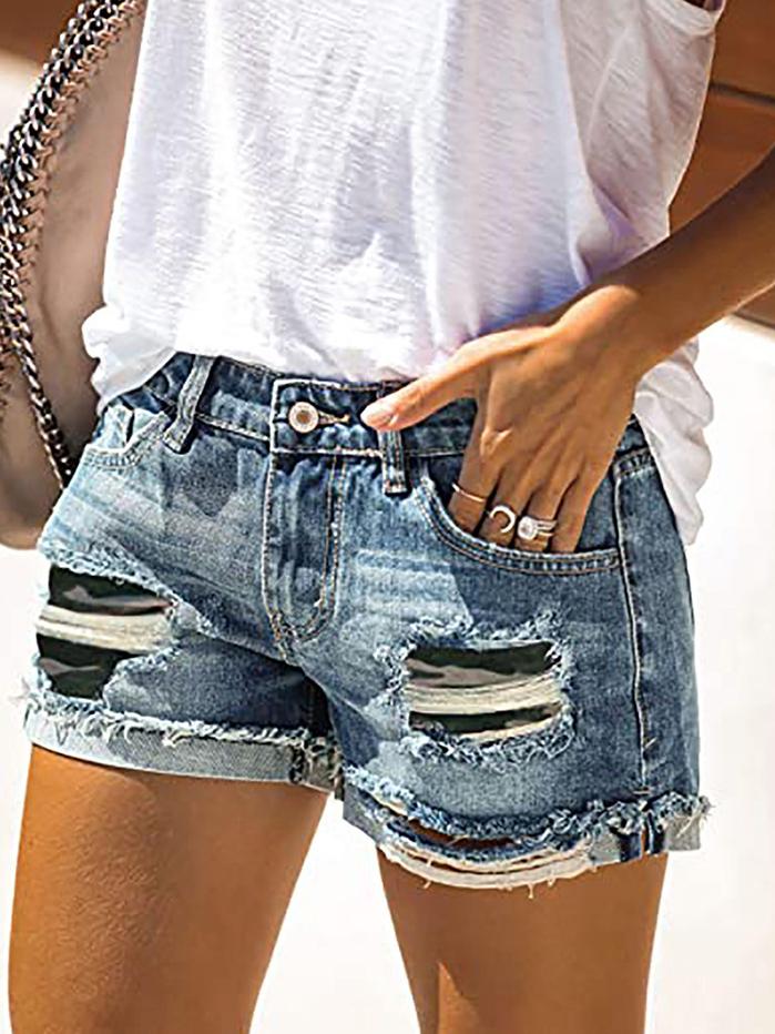 Camouflage Sunflower Ripped Patch Jeans Shorts - Denim Shorts - INS | Online Fashion Free Shipping Clothing, Dresses, Tops, Shoes - 20-30 - 29/06/2021 - Bottom