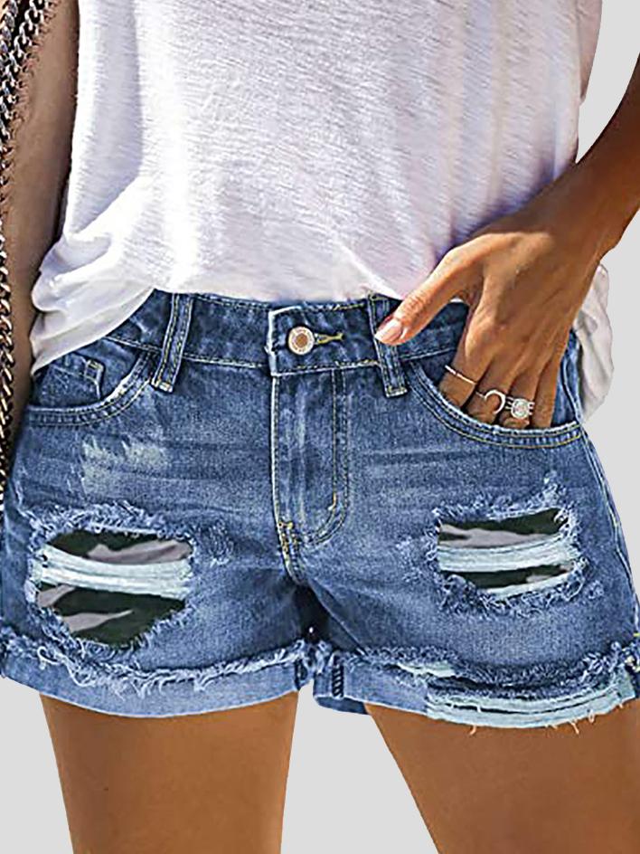 Camouflage Sunflower Ripped Patch Jeans Shorts - Denim Shorts - INS | Online Fashion Free Shipping Clothing, Dresses, Tops, Shoes - 20-30 - 29/06/2021 - Bottom