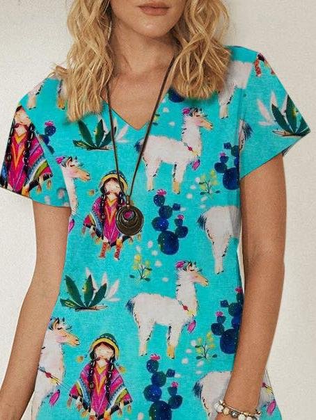 Cartoon Animal Casual Short Sleeve Round Neck Dress - Mini Dresses - INS | Online Fashion Free Shipping Clothing, Dresses, Tops, Shoes - 19/06/2021 - 20-30 - Category_Mini Dresses