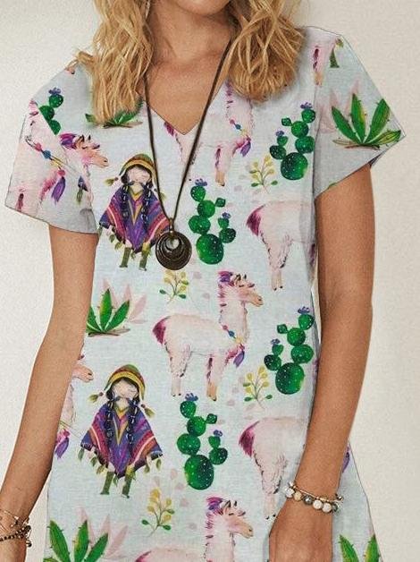 Cartoon Animal Casual Short Sleeve Round Neck Dress - Mini Dresses - INS | Online Fashion Free Shipping Clothing, Dresses, Tops, Shoes - 19/06/2021 - 20-30 - Category_Mini Dresses