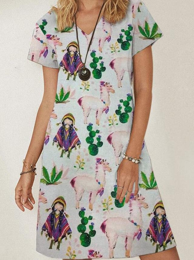 Cartoon Animal Casual Short Sleeve Round Neck Dress - Mini Dresses - INS | Online Fashion Free Shipping Clothing, Dresses, Tops, Shoes - 19/06/2021 - 20-30 - Category_Mini Dresses