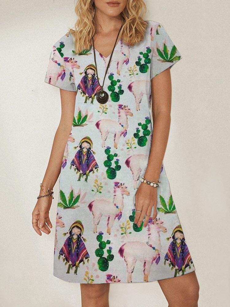 Cartoon Animal Casual Short Sleeve Round Neck Dress - Mini Dresses - INS | Online Fashion Free Shipping Clothing, Dresses, Tops, Shoes - 19/06/2021 - 20-30 - Category_Mini Dresses