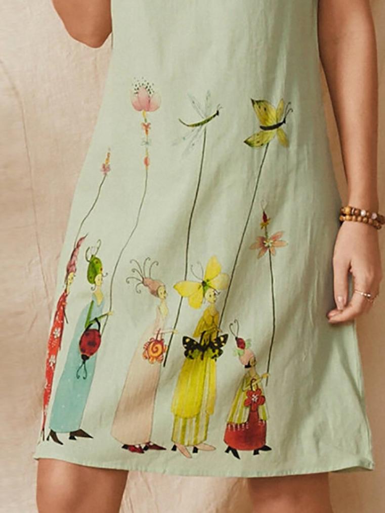 Cartoon Flower Print Button V-Neck Short Sleeve Dress - Mini Dresses - INS | Online Fashion Free Shipping Clothing, Dresses, Tops, Shoes - 19/06/2021 - 20-30 - Category_Mini Dresses