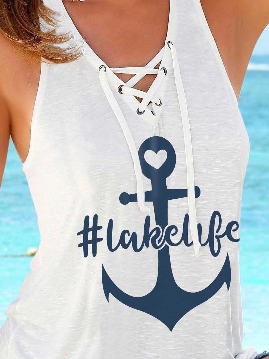 Casual Anchor Print Camisole - Tank Tops - INS | Online Fashion Free Shipping Clothing, Dresses, Tops, Shoes - 01/07/2021 - 10-20 - color-white
