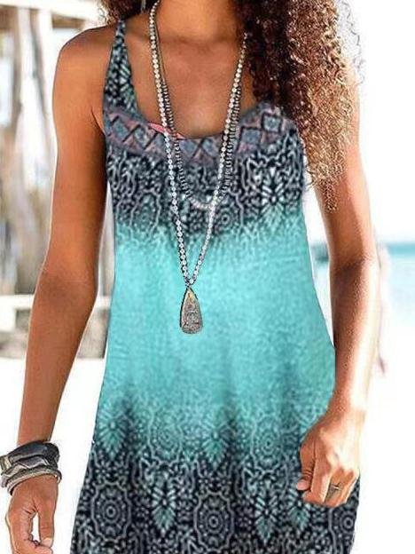 Casual Color-block Print Mini Dress - Mini Dresses - INS | Online Fashion Free Shipping Clothing, Dresses, Tops, Shoes - 02/06/2021 - Color_Blue - DRE2106021160