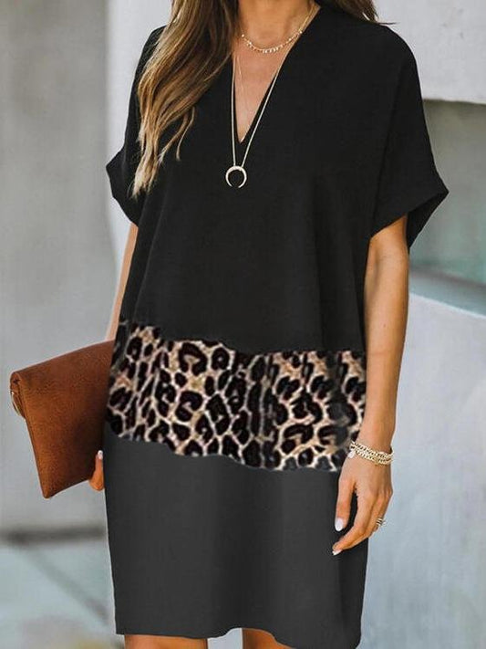 Casual Color Block V-neck Dress - Mini Dresses - INS | Online Fashion Free Shipping Clothing, Dresses, Tops, Shoes - 11/06/2021 - Color_Black - Color_Blue