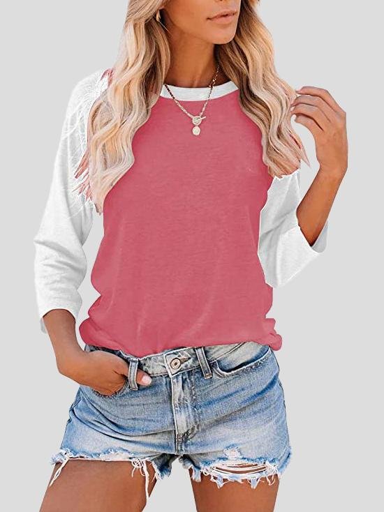 Casual Colorblock 3/4 Sleeves T-shirt - T-shirts - INS | Online Fashion Free Shipping Clothing, Dresses, Tops, Shoes - 10-20 - 15/07/2021 - color-black