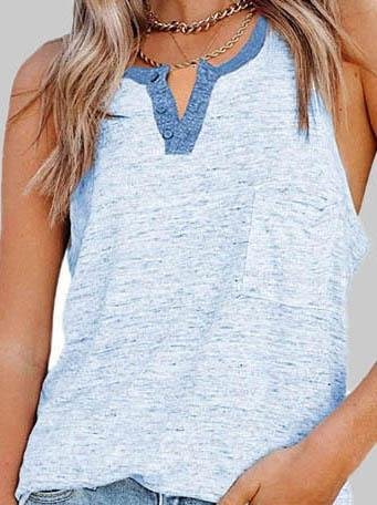 Casual Contrast Solid Color Vest - Tank Tops - INS | Online Fashion Free Shipping Clothing, Dresses, Tops, Shoes - 03/06/2021 - Color_Blue - Color_Gray