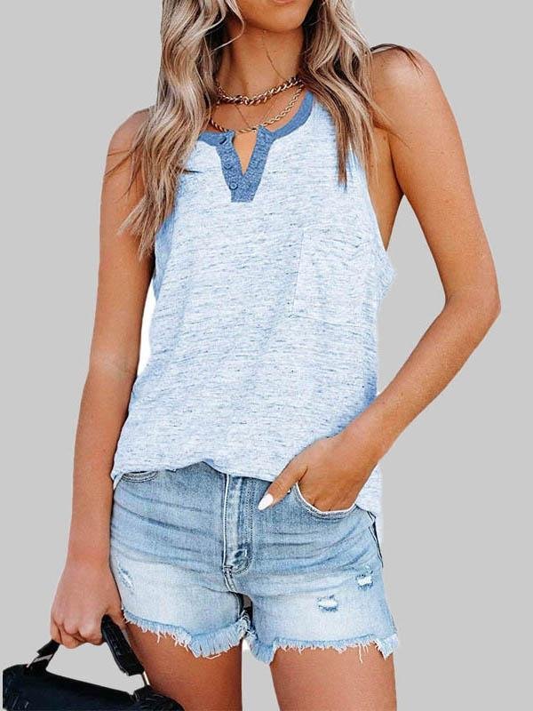 Casual Contrast Solid Color Vest - Tank Tops - INS | Online Fashion Free Shipping Clothing, Dresses, Tops, Shoes - 03/06/2021 - Color_Blue - Color_Gray