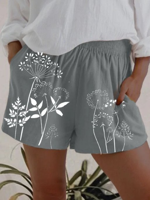 Casual Dandelion Print Elasticated High-waist Shorts - Shorts - INS | Online Fashion Free Shipping Clothing, Dresses, Tops, Shoes - 10-20 - 25/06/2021 - Bottoms