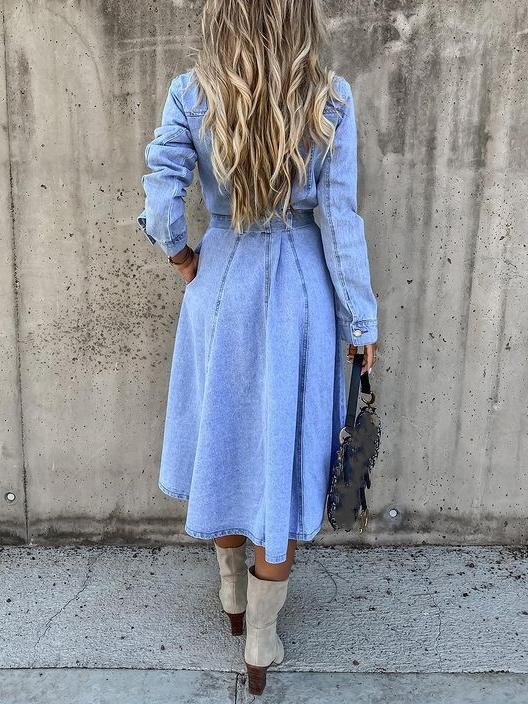 Casual Denim High Waist Pocket Dress - Midi Dresses - INS | Online Fashion Free Shipping Clothing, Dresses, Tops, Shoes - 08/06/2021 - Color_Blue - DRE2106080203