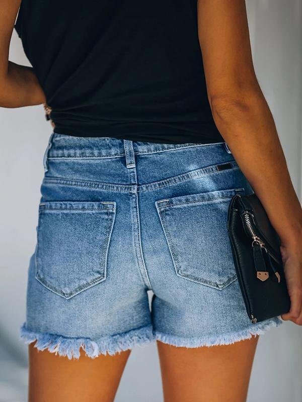Casual Denim Shorts With Ripped Fringe Pockets - Denim Shorts - INS | Online Fashion Free Shipping Clothing, Dresses, Tops, Shoes - 21/04/2021 - Category_Denim Shorts - Color_Blue