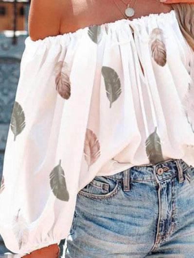 Casual Feather Print Off Shoulder Strap Blouse - Blouses - INS | Online Fashion Free Shipping Clothing, Dresses, Tops, Shoes - 20-30 - 30/06/2021 - BLO2106301133