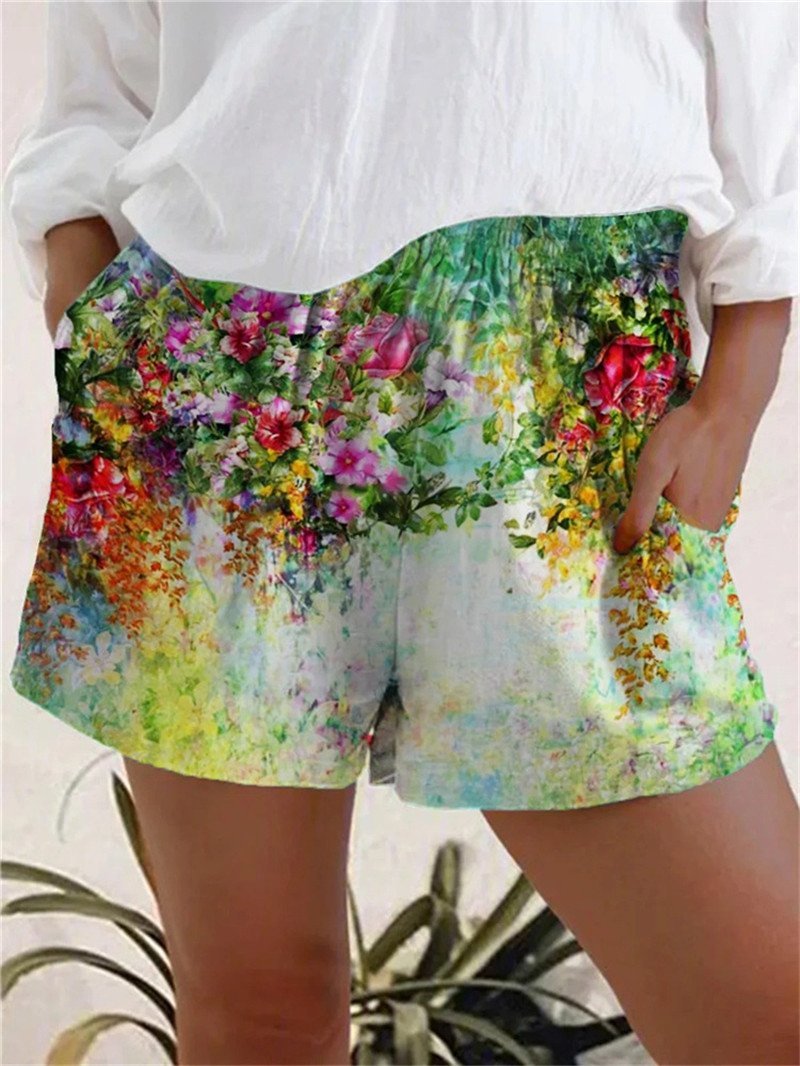 Casual Floral Print Pocket Shorts - Shorts - INS | Online Fashion Free Shipping Clothing, Dresses, Tops, Shoes - 11/06/2021 - Bottoms - Color_Blue
