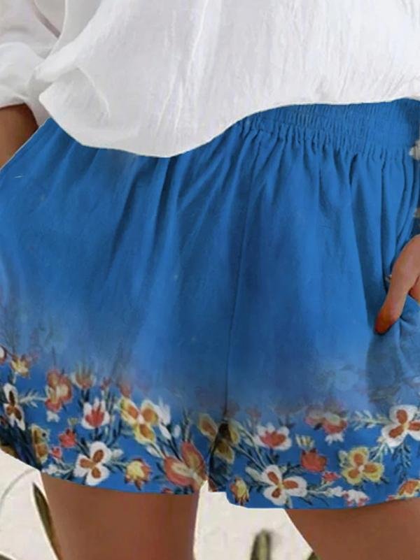 Casual Floral Print Pocket Shorts - Shorts - INS | Online Fashion Free Shipping Clothing, Dresses, Tops, Shoes - 11/06/2021 - Bottoms - Color_Blue