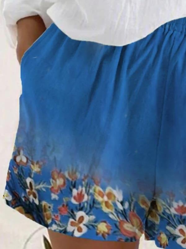 Casual Floral Print Pocket Shorts - Shorts - INS | Online Fashion Free Shipping Clothing, Dresses, Tops, Shoes - 11/06/2021 - Bottoms - Color_Blue