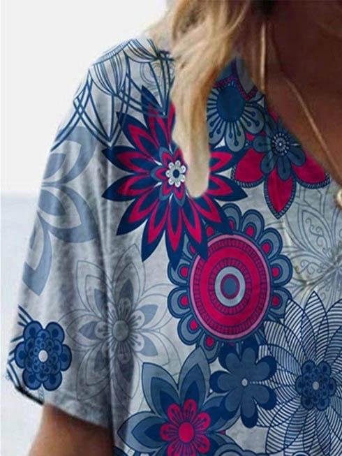 Casual Graphic Print V-neck T-shirt - T-shirts - INS | Online Fashion Free Shipping Clothing, Dresses, Tops, Shoes - 08/06/2021 - Color_Gray - Size_2XL