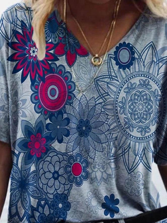 Casual Graphic Print V-neck T-shirt - T-shirts - INS | Online Fashion Free Shipping Clothing, Dresses, Tops, Shoes - 08/06/2021 - Color_Gray - Size_2XL