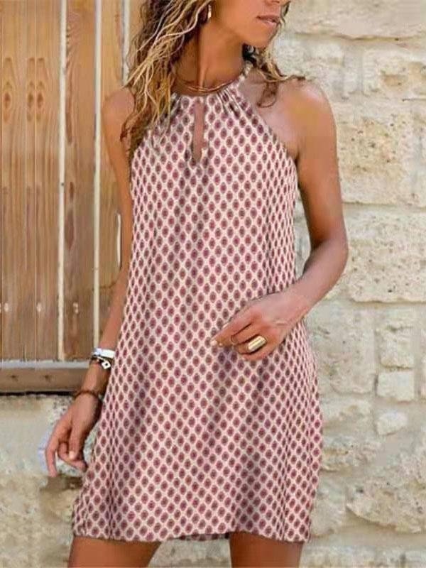 Casual Hanging Neck Print Dress - Mini Dresses - INS | Online Fashion Free Shipping Clothing, Dresses, Tops, Shoes - 10-20 - 24/06/2021 - color-black