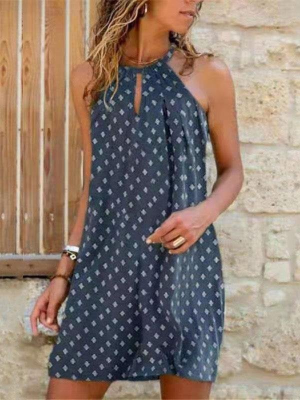 Casual Hanging Neck Print Dress - Mini Dresses - INS | Online Fashion Free Shipping Clothing, Dresses, Tops, Shoes - 10-20 - 24/06/2021 - color-black